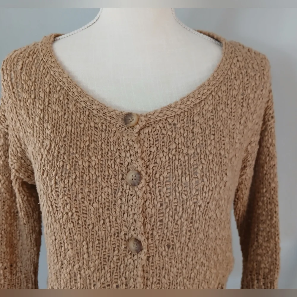 Zara Knit Button Front Tan Cardigan Sweater - Picture 4 of 9